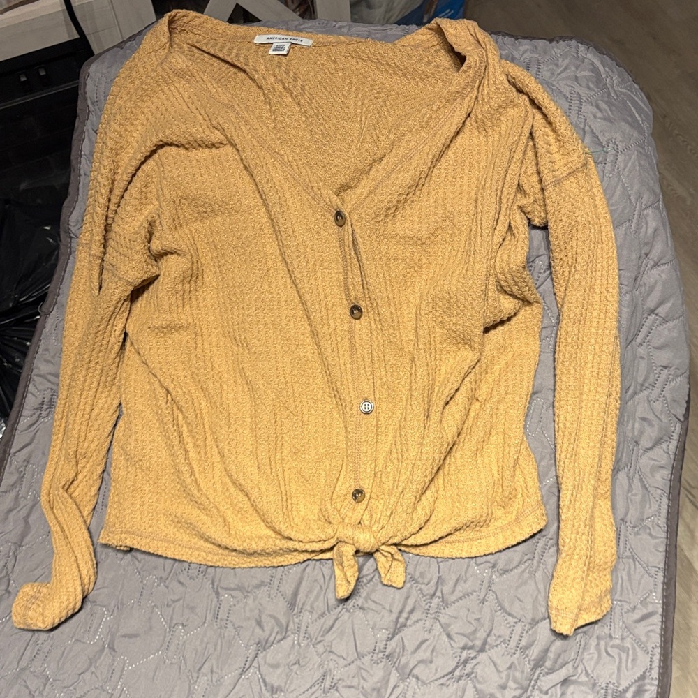 American Eagle Outfitters Mustard Yellow Button-Down Knit Top